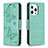 Funda de Cuero Cartera con Soporte Mariposa Carcasa L09 para Apple iPhone 13 Pro Max Verde