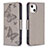 Funda de Cuero Cartera con Soporte Mariposa Carcasa L09 para Apple iPhone 15 Gris