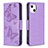 Funda de Cuero Cartera con Soporte Mariposa Carcasa L09 para Apple iPhone 15 Plus Morado