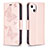 Funda de Cuero Cartera con Soporte Mariposa Carcasa L09 para Apple iPhone 15 Plus Rosa