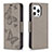 Funda de Cuero Cartera con Soporte Mariposa Carcasa L09 para Apple iPhone 15 Pro Max Gris Oscuro