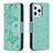 Funda de Cuero Cartera con Soporte Mariposa Carcasa L09 para Apple iPhone 15 Pro Max Verde