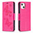 Funda de Cuero Cartera con Soporte Mariposa Carcasa L09 para Apple iPhone 15 Rosa Roja