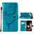 Funda de Cuero Cartera con Soporte Mariposa Carcasa L10 para Apple iPhone 15 Azul