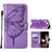 Funda de Cuero Cartera con Soporte Mariposa Carcasa L10 para Apple iPhone 15 Plus Purpura Claro