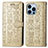 Funda de Cuero Cartera con Soporte Patron de Moda Carcasa H12 para Apple iPhone 14 Pro Max Oro