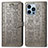 Funda de Cuero Cartera con Soporte Patron de Moda Carcasa H12 para Apple iPhone 15 Pro Max Gris