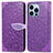 Funda de Cuero Cartera con Soporte Patron de Moda Carcasa H13 para Apple iPhone 13 Pro Max Morado