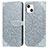 Funda de Cuero Cartera con Soporte Patron de Moda Carcasa H13 para Apple iPhone 15 Gris