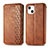 Funda de Cuero Cartera con Soporte Patron de Moda Carcasa H15 para Apple iPhone 15 Marron