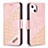 Funda de Cuero Cartera con Soporte Patron de Moda Carcasa L05 para Apple iPhone 15 Oro Rosa