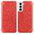 Funda de Cuero Cartera con Soporte Patron de Moda Carcasa para Samsung Galaxy S21 5G Rojo