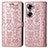 Funda de Cuero Cartera con Soporte Patron de Moda Carcasa S03D para Huawei Honor 60 5G Oro Rosa