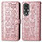 Funda de Cuero Cartera con Soporte Patron de Moda Carcasa S03D para Huawei Honor 80 5G Oro Rosa