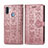 Funda de Cuero Cartera con Soporte Patron de Moda Carcasa S03D para Samsung Galaxy A11 Oro Rosa