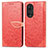 Funda de Cuero Cartera con Soporte Patron de Moda Carcasa S04D para Huawei Honor 50 5G Rojo