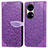 Funda de Cuero Cartera con Soporte Patron de Moda Carcasa S04D para Huawei P50 Pro Morado