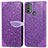 Funda de Cuero Cartera con Soporte Patron de Moda Carcasa S04D para Motorola Moto E30 Morado