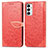 Funda de Cuero Cartera con Soporte Patron de Moda Carcasa S04D para Samsung Galaxy F23 5G Rojo