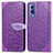 Funda de Cuero Cartera con Soporte Patron de Moda Carcasa S04D para Vivo iQOO Z3 5G Morado