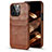 Funda Lujo Cuero Carcasa A14 para Apple iPhone 15 Pro Marron Claro