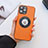 Funda Lujo Cuero Carcasa con Mag-Safe Magnetic QC3 para Apple iPhone 13 Pro Naranja