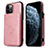 Funda Lujo Cuero Carcasa R01 para Apple iPhone 12 Pro Oro Rosa