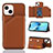 Funda Lujo Cuero Carcasa Y05B para Apple iPhone 14 Plus Marron