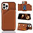 Funda Lujo Cuero Carcasa Y05B para Apple iPhone 14 Pro Marron