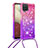 Funda Silicona Carcasa Goma Bling-Bling con Acollador Cordon Lanyard S01 para Samsung Galaxy A12 5G Rosa Roja