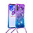 Funda Silicona Carcasa Goma Bling-Bling con Acollador Cordon Lanyard S01 para Samsung Galaxy A21 European Morado