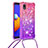 Funda Silicona Carcasa Goma Bling-Bling con Acollador Cordon Lanyard S01 para Samsung Galaxy M01 Core Rosa Roja