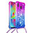 Funda Silicona Carcasa Goma Bling-Bling con Acollador Cordon Lanyard S01 para Samsung Galaxy M20 Morado