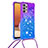 Funda Silicona Carcasa Goma Bling-Bling con Acollador Cordon Lanyard S01 para Samsung Galaxy M32 5G Morado