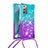 Funda Silicona Carcasa Goma Bling-Bling con Acollador Cordon Lanyard S01 para Samsung Galaxy Note 20 5G Azul Cielo