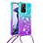 Funda Silicona Carcasa Goma Bling-Bling con Acollador Cordon Lanyard S01 para Xiaomi Mi 11T 5G Azul Cielo