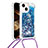 Funda Silicona Carcasa Goma Bling-Bling con Acollador Cordon Lanyard S02 para Apple iPhone 13 Azul