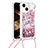Funda Silicona Carcasa Goma Bling-Bling con Acollador Cordon Lanyard S02 para Apple iPhone 13 Purpura Claro
