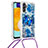 Funda Silicona Carcasa Goma Bling-Bling con Acollador Cordon Lanyard S02 para Samsung Galaxy A04s Azul