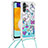 Funda Silicona Carcasa Goma Bling-Bling con Acollador Cordon Lanyard S02 para Samsung Galaxy A04s Azul Cielo