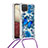 Funda Silicona Carcasa Goma Bling-Bling con Acollador Cordon Lanyard S02 para Samsung Galaxy A12 5G Azul
