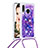 Funda Silicona Carcasa Goma Bling-Bling con Acollador Cordon Lanyard S02 para Samsung Galaxy A20e Morado