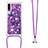 Funda Silicona Carcasa Goma Bling-Bling con Acollador Cordon Lanyard S02 para Samsung Galaxy A30S Morado