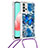 Funda Silicona Carcasa Goma Bling-Bling con Acollador Cordon Lanyard S02 para Samsung Galaxy A32 4G Azul