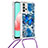Funda Silicona Carcasa Goma Bling-Bling con Acollador Cordon Lanyard S02 para Samsung Galaxy A32 5G Azul