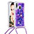 Funda Silicona Carcasa Goma Bling-Bling con Acollador Cordon Lanyard S02 para Samsung Galaxy A40 Morado