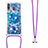 Funda Silicona Carcasa Goma Bling-Bling con Acollador Cordon Lanyard S02 para Samsung Galaxy A40s Azul