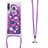 Funda Silicona Carcasa Goma Bling-Bling con Acollador Cordon Lanyard S02 para Samsung Galaxy A40s Morado