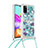 Funda Silicona Carcasa Goma Bling-Bling con Acollador Cordon Lanyard S02 para Samsung Galaxy A41 Azul Cielo