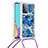 Funda Silicona Carcasa Goma Bling-Bling con Acollador Cordon Lanyard S02 para Samsung Galaxy A52 4G Azul